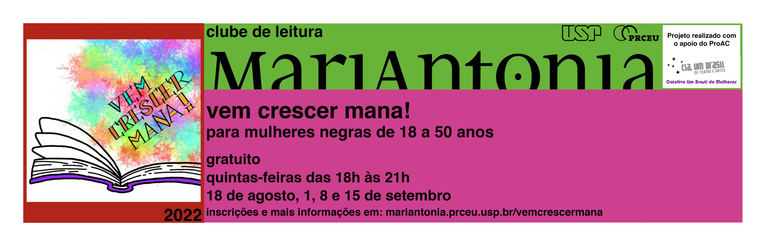 Inscrições abertas para o clube de leitura “Vem crescer mana!”