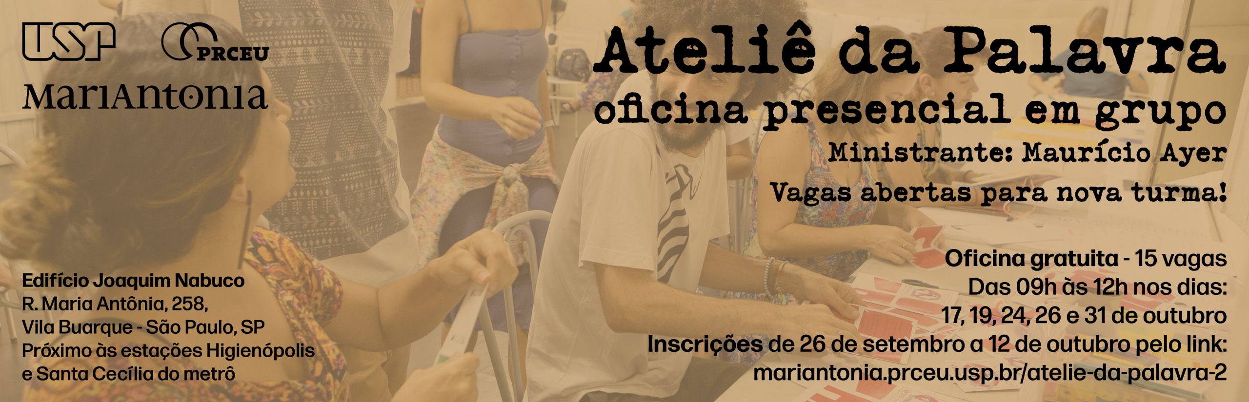 Inscrições abertas para a 2ª edição do Ateliê da Palavra